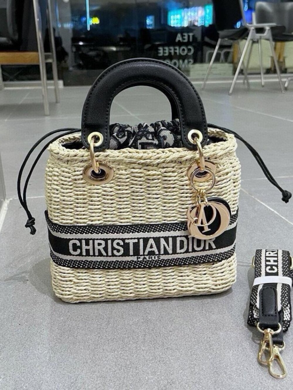 Dior Lady Straw Crossbody Bag